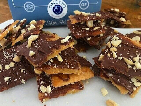 Onesto's gluten-free recipe for Chocolate and Caramel Sea Salt Crackers