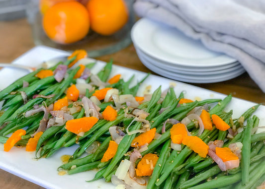 Onesto's recipe for a gluten-free, vegan and wheat-free Greenbean, Shallot and Orange Salad