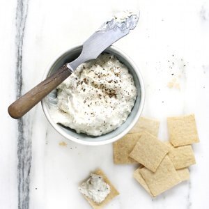 Onesto gluten-free, wheat-free, non-GMO, preservative-free and chemical-free  Sea Salt Crackers served with an Herbed Shrimp Dip.