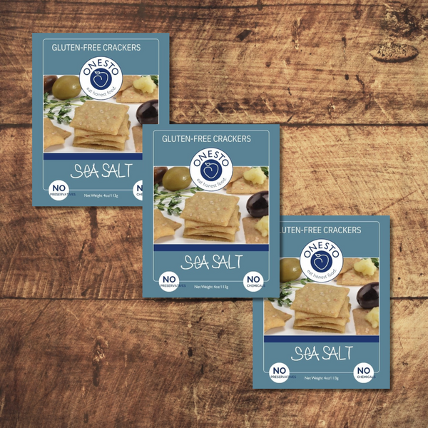 SOLD OUT thru 6/19/25    Onesto Gluten-Free Sea Salt Crackers