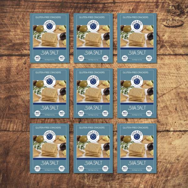 SOLD OUT thru 6/19/25    Onesto Gluten-Free Sea Salt Crackers